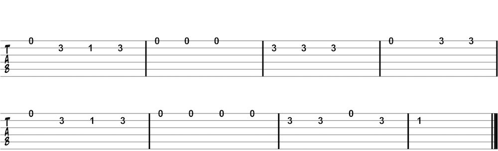 Tablature etude three - Mary Had a Little Lamb